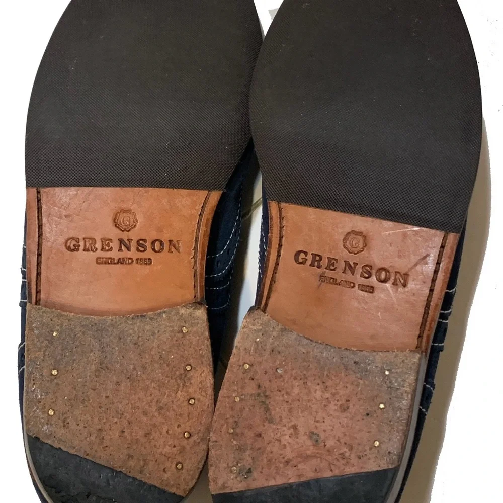 9 / Grenson men's navy blue suede wingtip oxford brogues shoes